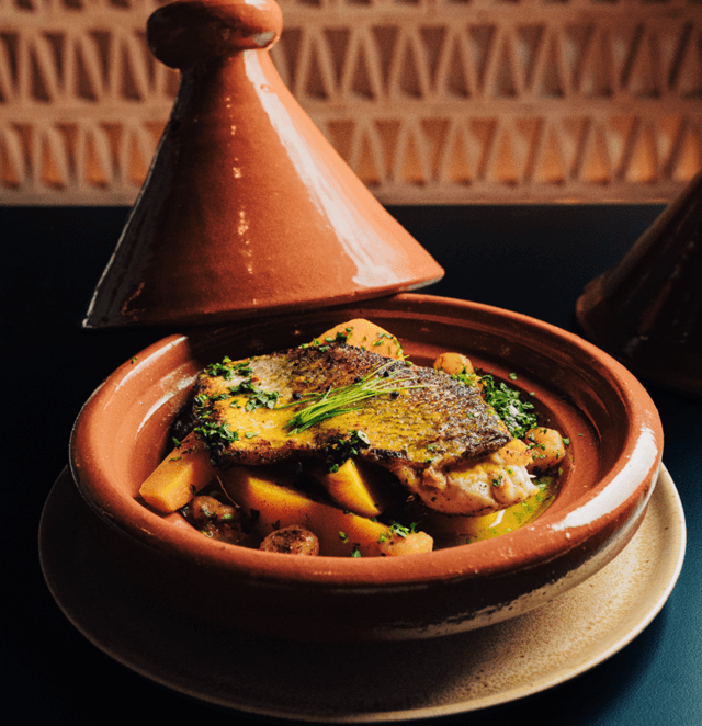 A tagine de robalo com chermoula e vegetais (€24)