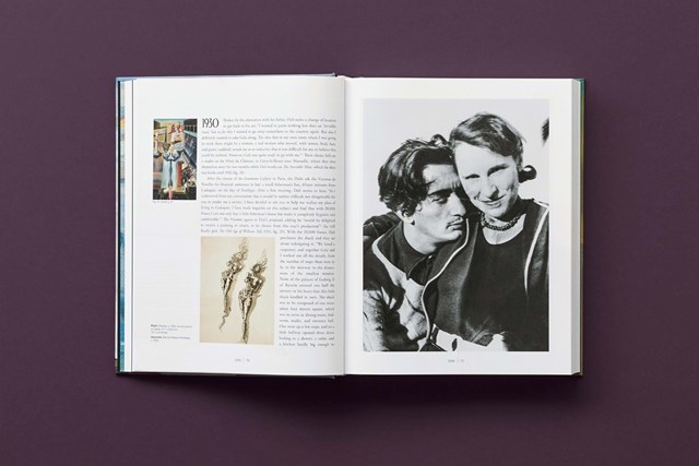 Páginas do volume de cronologia com fotografia de Dalí e Gala, em 1930