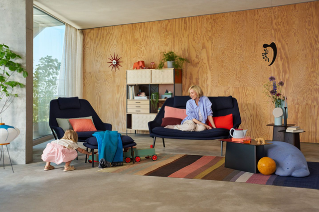 Slow Chair com otomano e Slow Sofa em tecido Flocca na cor