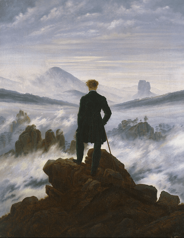Caminhante sobre um mar de névoa, de Caspar David Friedrich, 1818 – um dos mais famosos exemplos do romantismo alemão