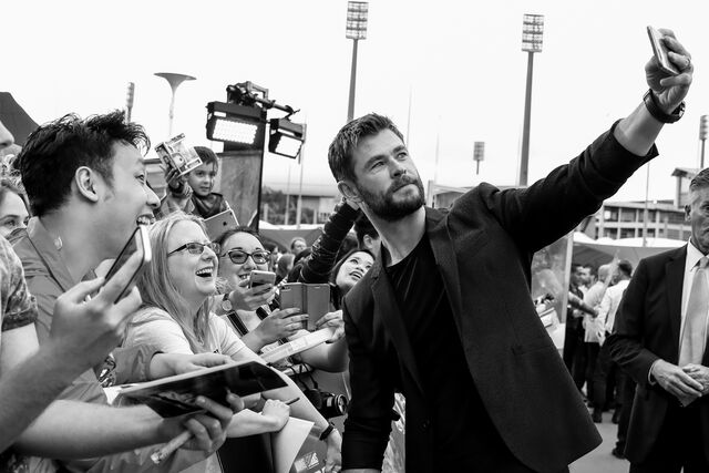 O ator Chris Hemsworth num evento de promoção do filme Thor: Ragnarok em Sidney em 2017