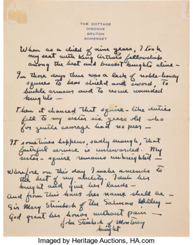Manuscrito assinado por John Steinbeck