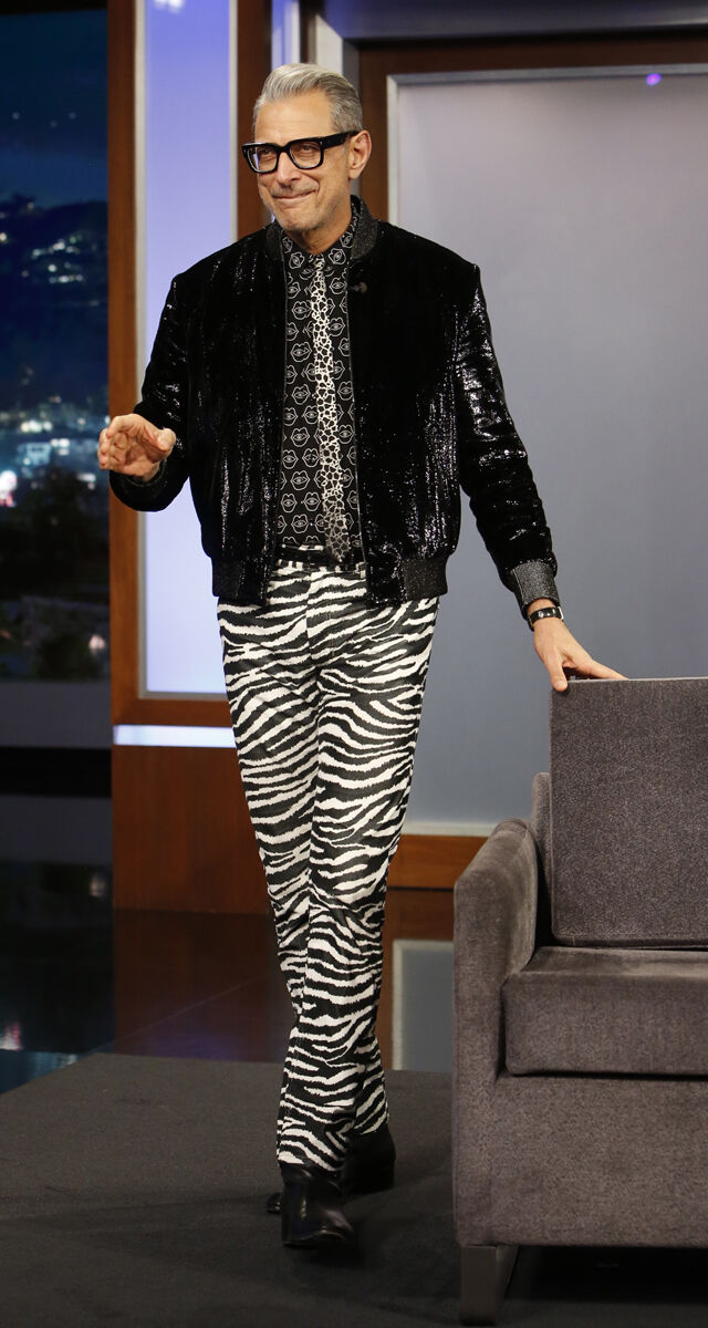 Jeff Goldblum no programa Jimmy Kimmel Live a 14 de novembro.