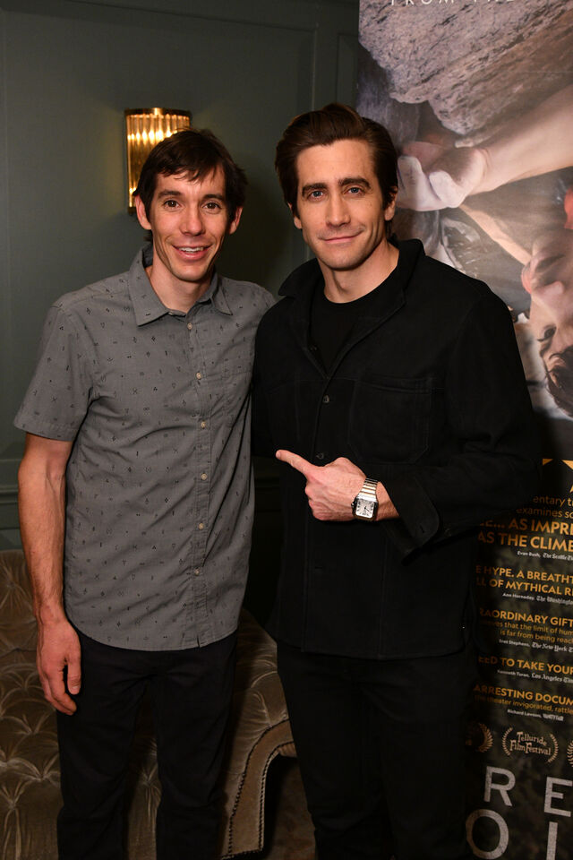 Alex Honnold e Jake Gyllenhaal na estreia do documentário "Free Solo", Janeiro de 2019