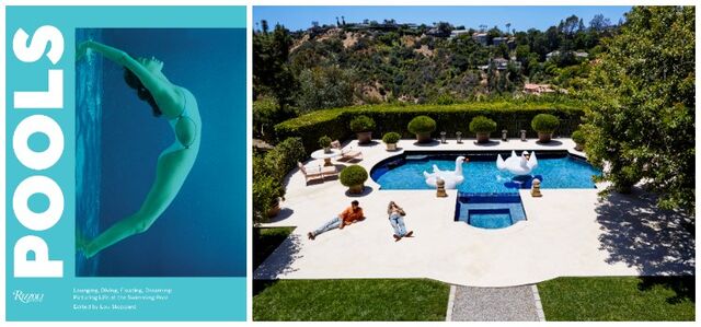 A capa do livro Pools (Rizzoli) do interior do livro: Dylan and Paris Bronson, “Hollywood Sons,” L’Uomo Vogue, Bel Air, 2016.