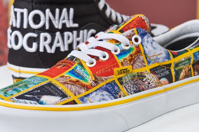 Na coleção de calçado, fotografias e logótipos exclusivos da National Geographic surgem em seis modelos clássicos da Vans - o Sk8-Hi Reissue 138, Old Skool, Authentic, Era, Classic Slip-On e UltraRange EXO.