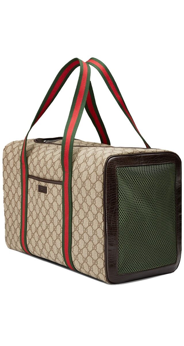 Saco de transporte em tela e pele, € 950, Gucci.