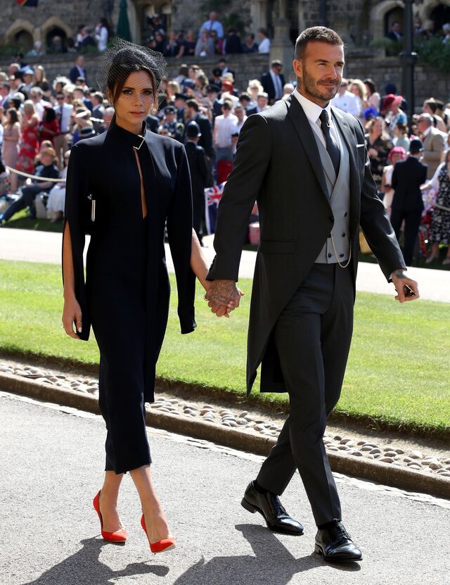 O casal Beckham em 2018 no casamento do Príncipe Harry com Meghan Markle