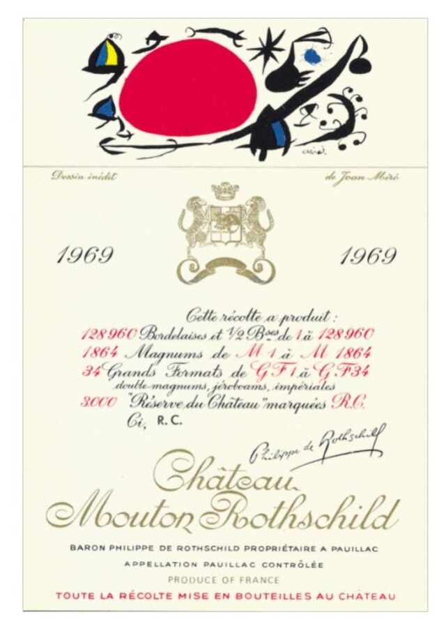 O rótulo criado por Miró para o Château Mouton Rotschild