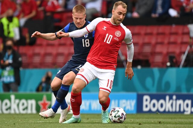Christian Eriksen no jogo Dinamarca vs Filândia na UEFA EURO 2020