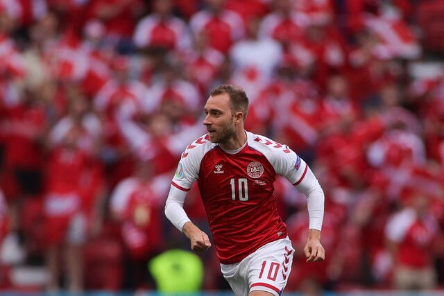 Christian Eriksen no jogo Dinamarca vs Filândia na UEFA EURO 2020