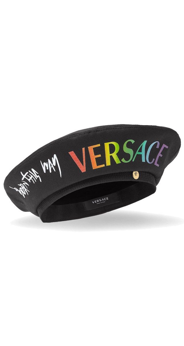 Boina em algodão estampado, € 250, Versace x Fundação Born This Way