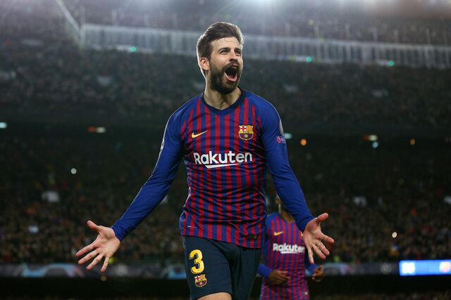 Gerard Piqué durante o jogo entre o FC Barcelona e o Olympique Lyonnais na Champions League da UEFA, em 2019. 