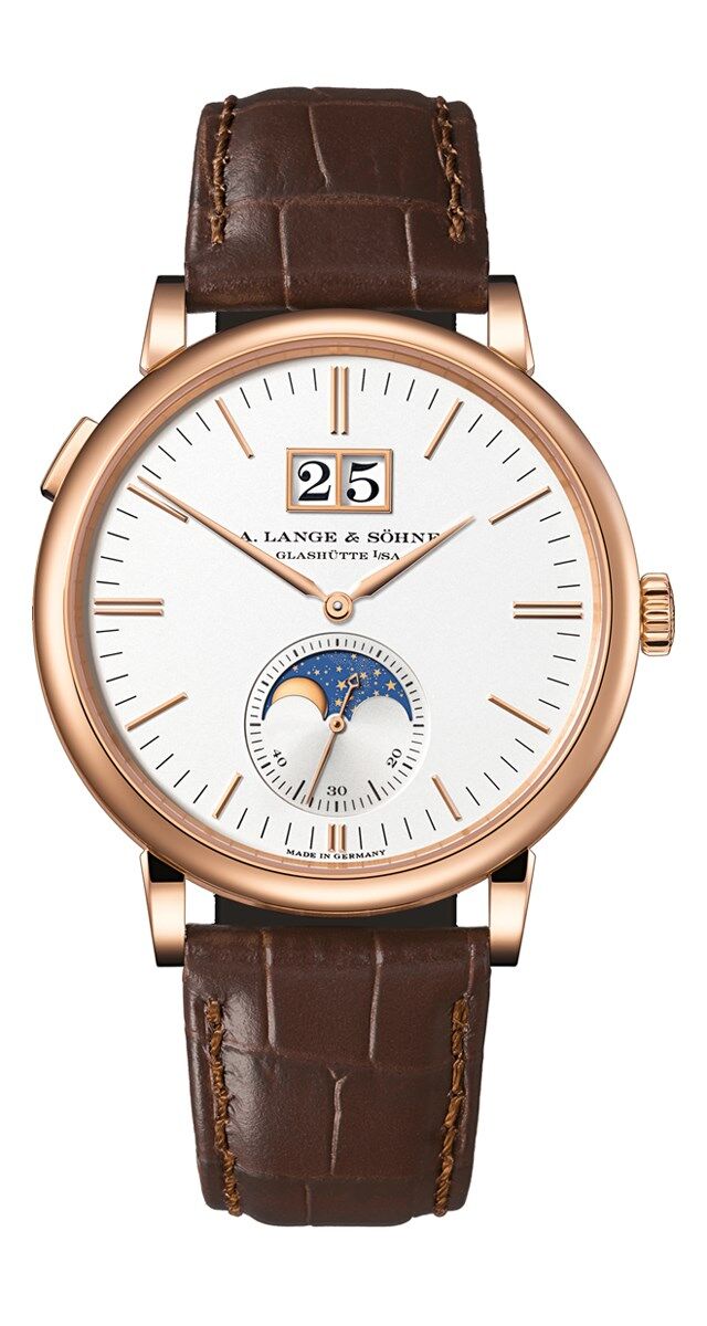 Relógio Saxonia Moon Phase em ouro rosa, ouro e prata, € 32600, A.Lange Sohne