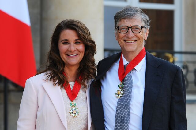Presidente francês recebe Bill e Melinda Gates no Palácio Elysee, abril de 2017