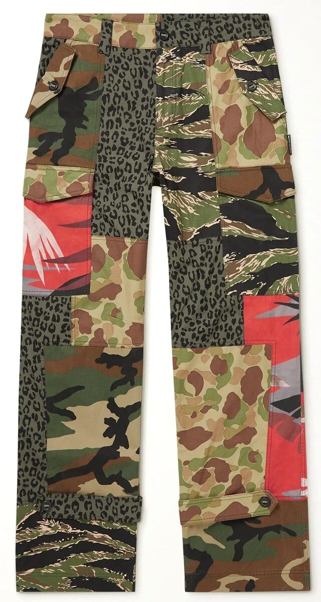 12. Calças em patchwork de algodão estampado, € 995, Palm Angels