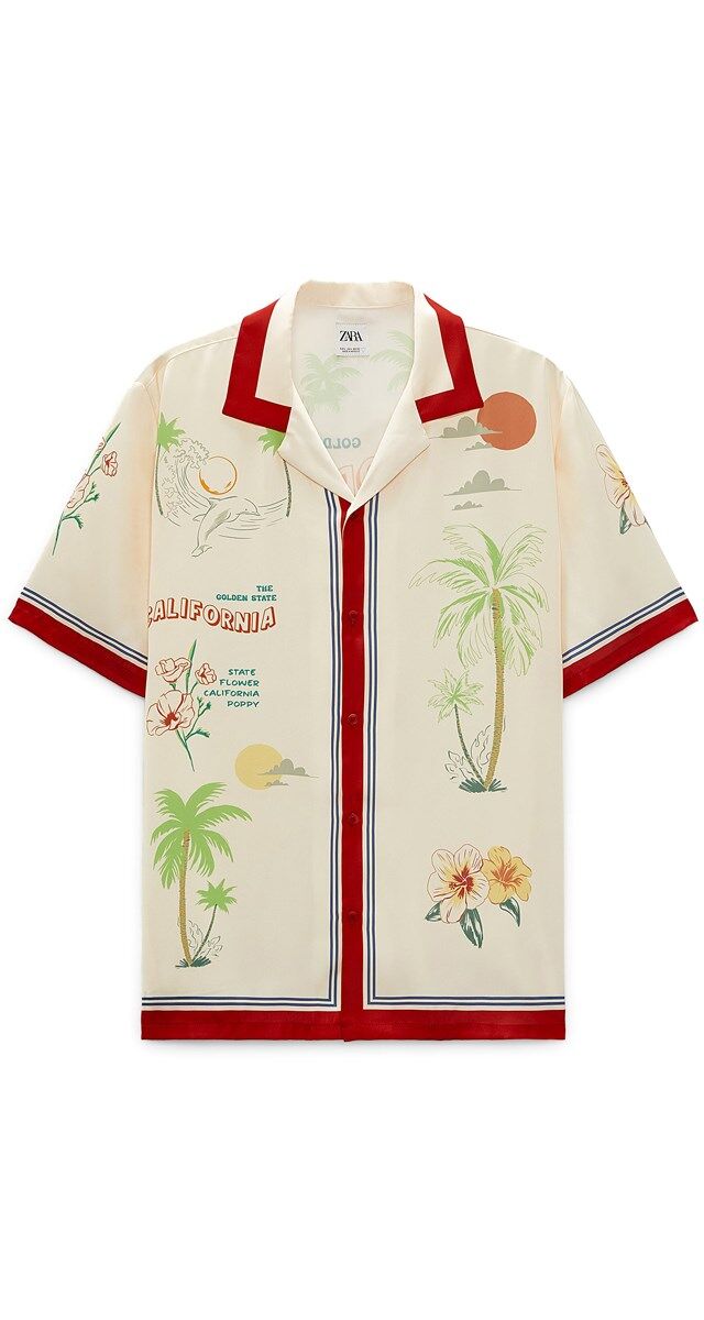 Camisa em cetim estampado, € 29,95, Zara