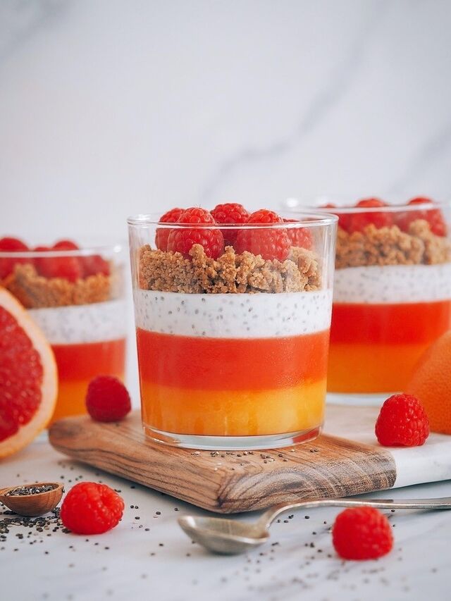 Pudim de Chia com Gelatinas de Laranja e Toranja
