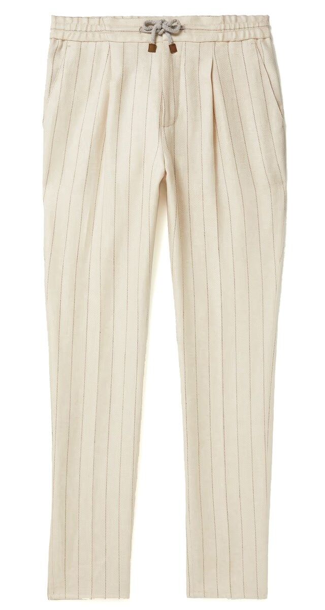 Calças em linho estampado, €1370, Brunello Cucinelli