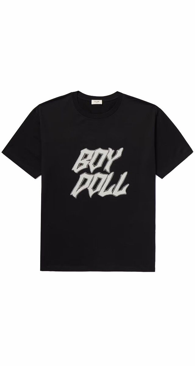 T-shirt em algodão estampado com aplicação de cristais, €470, Celine Homme