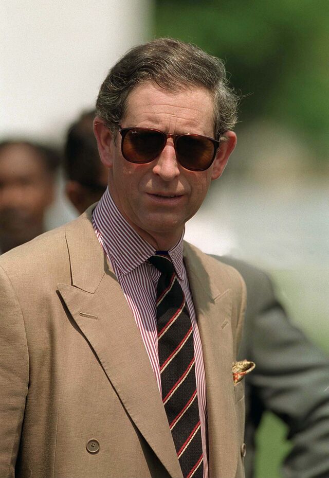 Carlos III a usar os Ray-Ban "Havana".