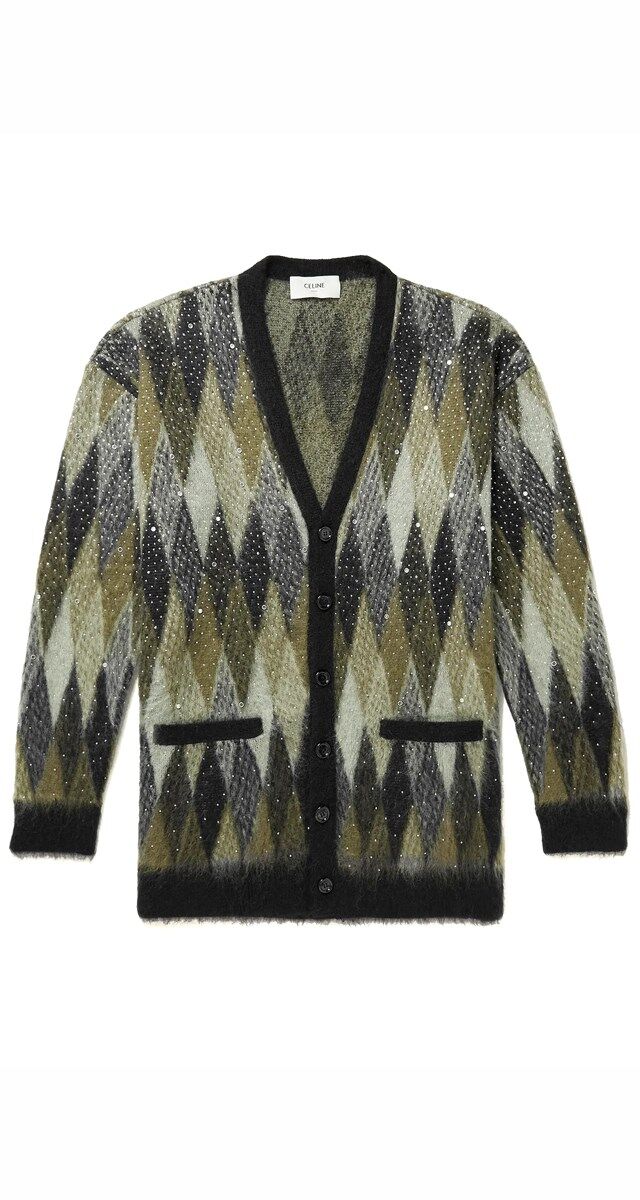 Cardigan em lã com lantejoulas, € 2100, Celine Homme