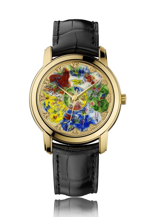 Relógio de pulso que reproduz o teto da Ópera Garnier, em Paris, pintada por Marc Chagall.