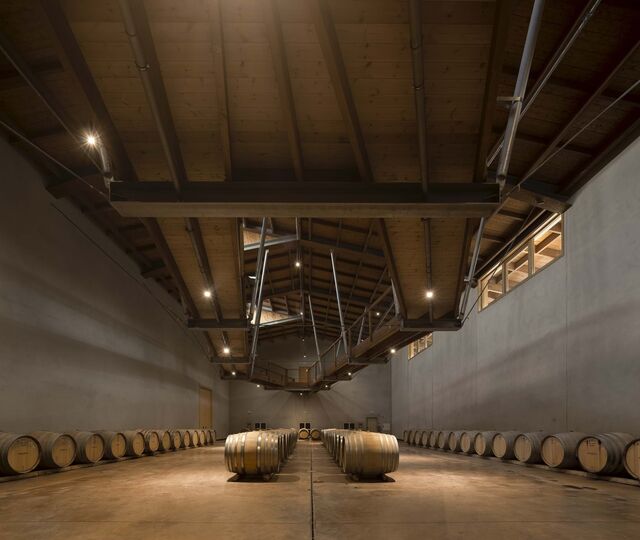 O passadiço de madeira "Barrel Top Walk" permite aos visitantes ver a sala das barricas de uma perspetiva diferente.