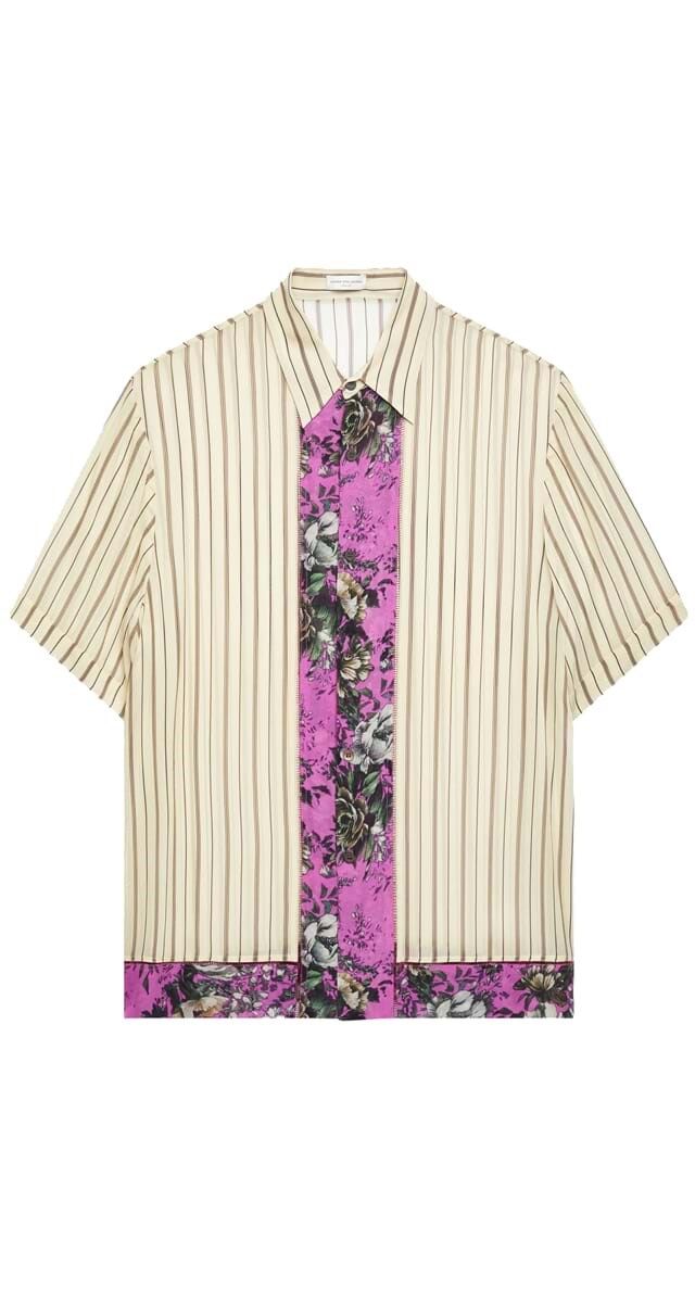 Camisa em patchwork estampado, €595, Dries Van Noten.