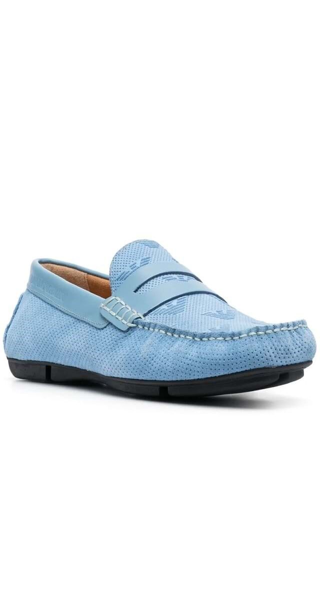 Mocassins: Mocassins em pele e camurça, preço sob consulta, Emporio Armani.