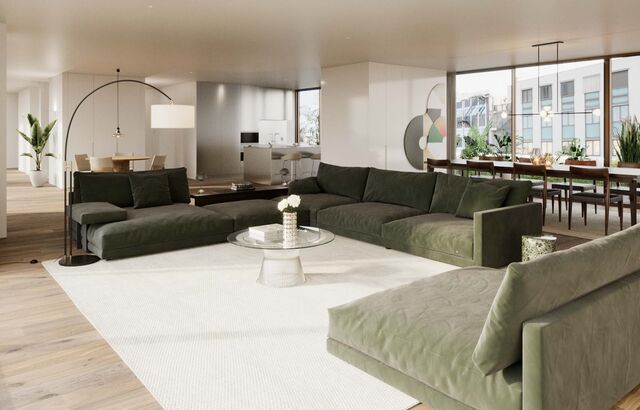 "Distribuído ao longo de sete andares, este projeto conta com duas penthouses".