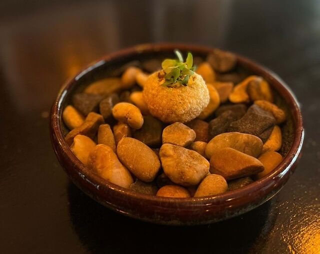 Pani Puri de gamba da costa e manga