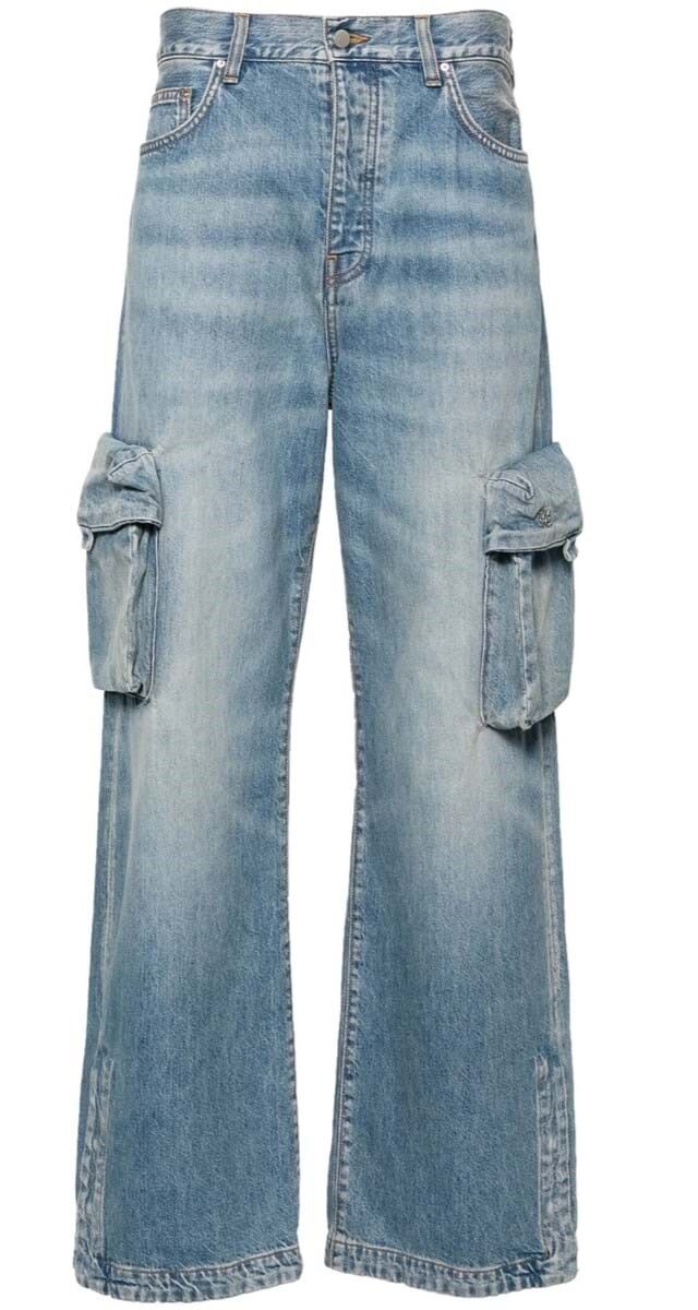 Calças cargo wide-leg em ganga, €1050, Amiri.