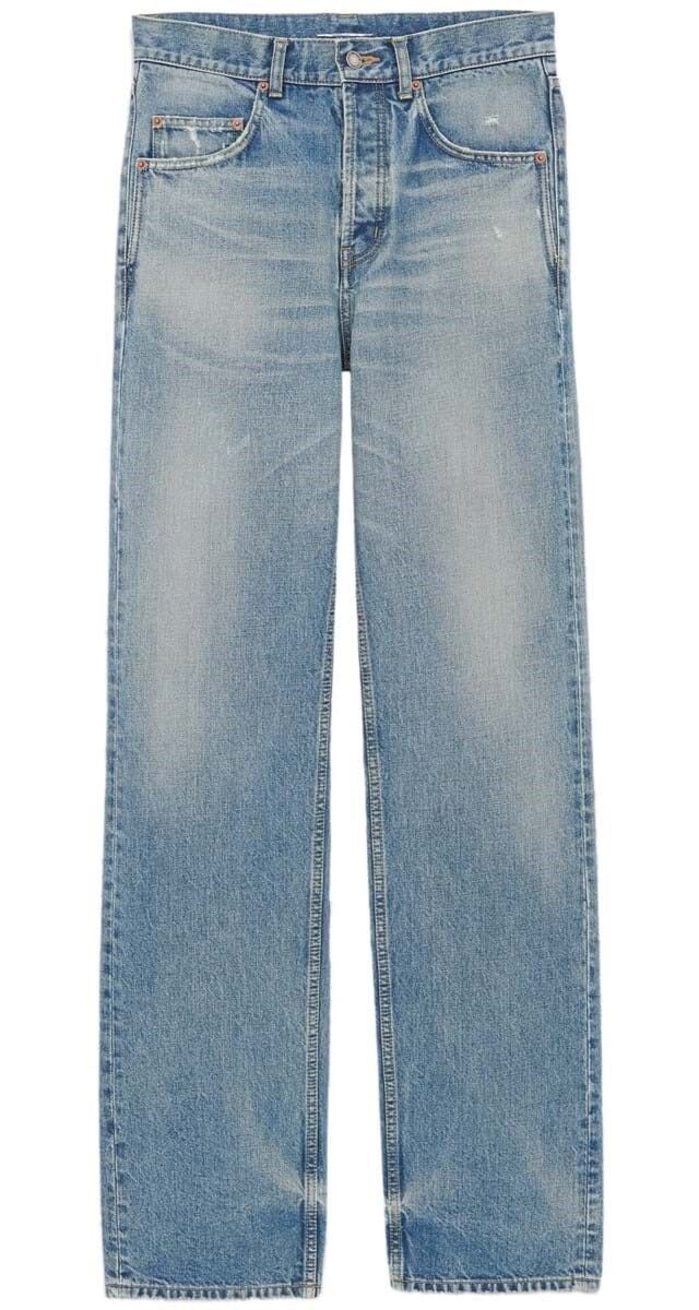 Calças wide-leg de cintura subida em ganga, €850, Saint Laurent.