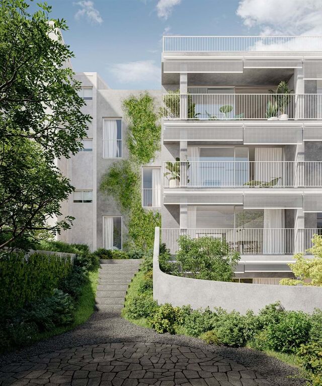 O novo prédio residencial tem fachada de dupla camada, em vidro e malha