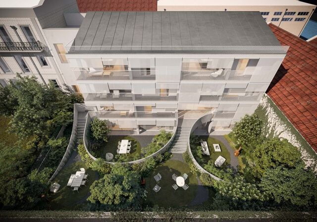 Os apartamentos do primeiro andar e rés-do-chão têm jardins privados