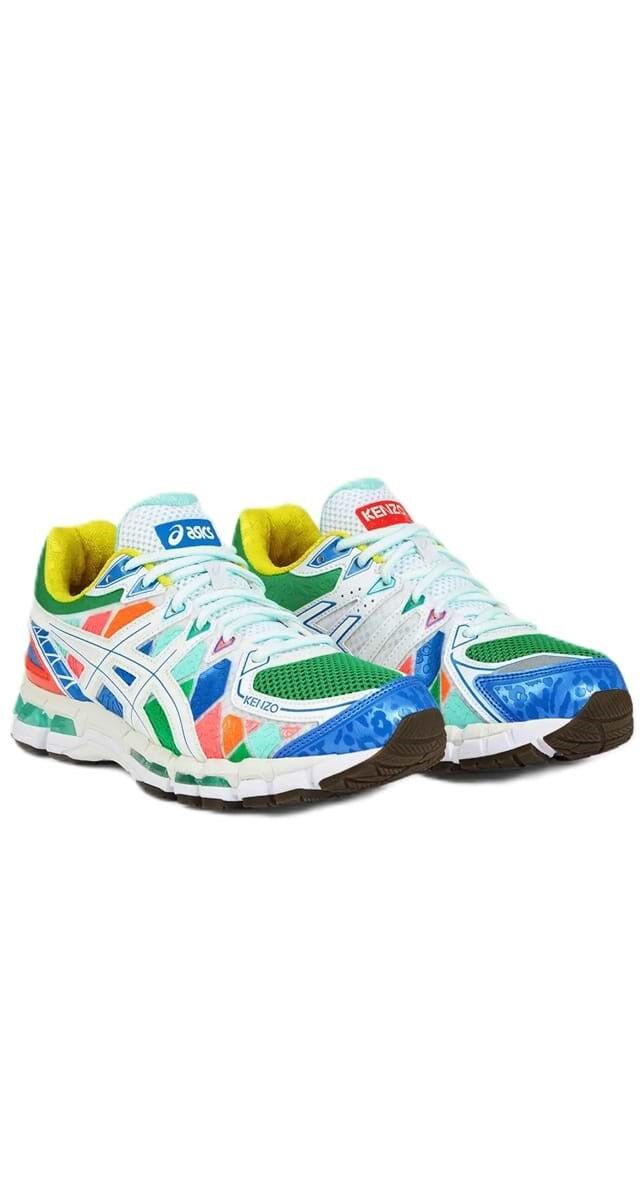 A primeira colaboração da Kenzo com a Asics orquestrada por Nigo. Tenis Gel-Kayano 20, €290, Kenzo x Asics.