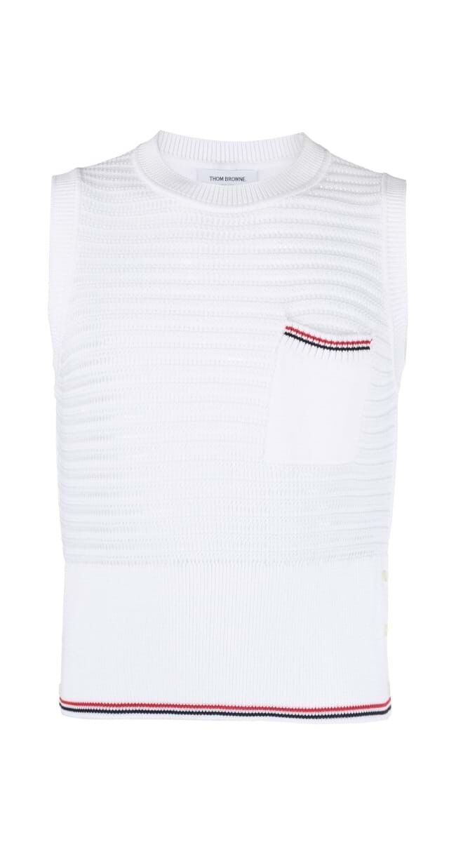 Gillet em crochet, €970, Thom Browne.