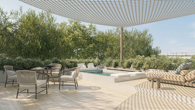 O terraço com piscina privada está disponível em algumas tipologias