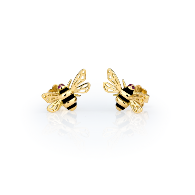 Brincos que representam abelhas, adornados com rubis e ouro (€1.000)