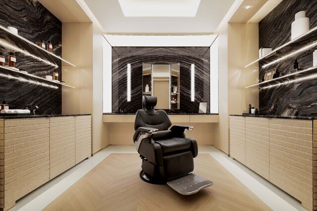 Pela primeira vez, a Dior dedica um espaço específico ao bem-estar masculino, oferecendo tratamentos personalizados de barbearia.