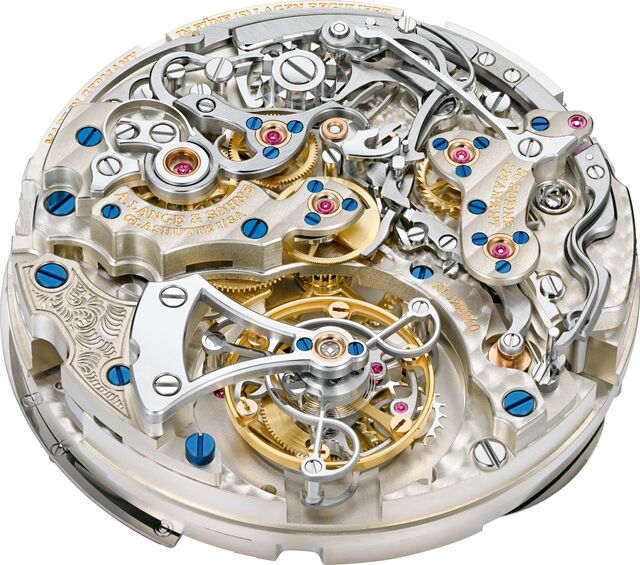 A beleza no verso do movimento do Datograph Perpetual Tourbillon.