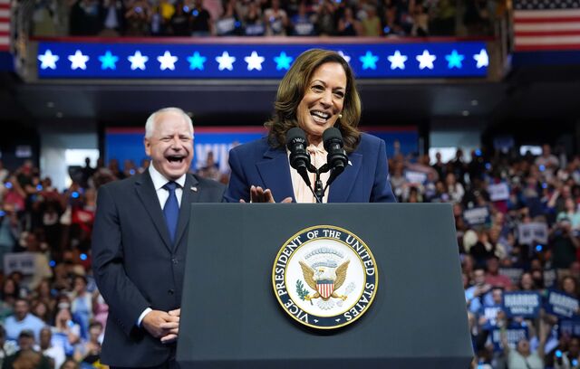 Kamala Harris, durante o discurso de apresentação de Tim Walz como seu parceiro de corrida