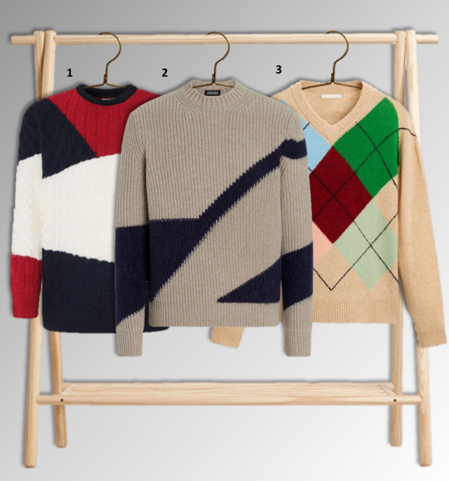 1. Camisola, €49,50, Pepe Jeans; 2. Camisola, €2100, Zegna na Stivali; 3. Camisola, €22,99, Zara.