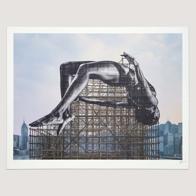 Litografia da instalação artística "Giants, Rising Up", Hong Kong, 2023