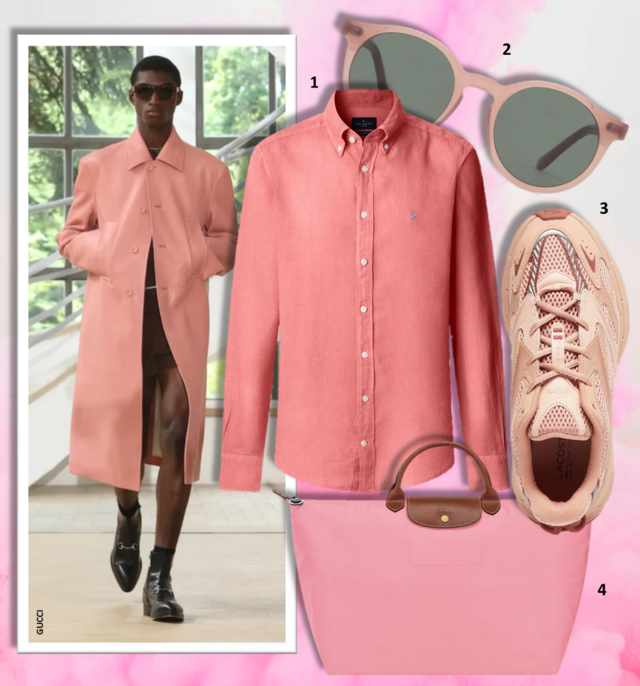 1.Camisa, €139, Hackett London; 2. Óculos de sol Dreamer, €148, Fora; 3. Ténis L003 Neo, €130, Lacoste; 4. Saco de viagem Le Pliage Original L, €150, Longchamp.