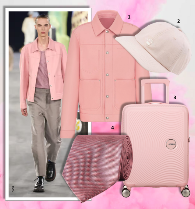 1.Blusão Christian Dior Couture, €6800, Dior; 2. Boné, €25, Levi’s; 3. Mala de cabine Soundbox, €172, American Tourister; 4. Gravata, €145, Paul Smith, em mr-porter.com.