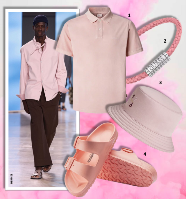 1.Pólo, €49,90, Pepe Jeans; 2. Pulseira Mare Magnum, €80, Guess; 3. Chapéu Fred H Mors, €420, Hermès; 4. Sandálias Arizona EVA, €55, Birkenstock.