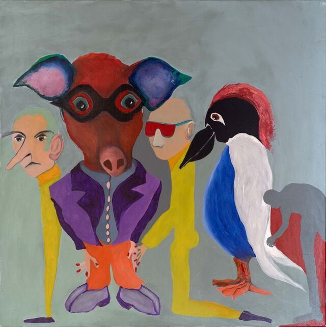 Inês Galvão. "Os Yes Men", 2025. Acrílico sobre tela, 70x70 cm