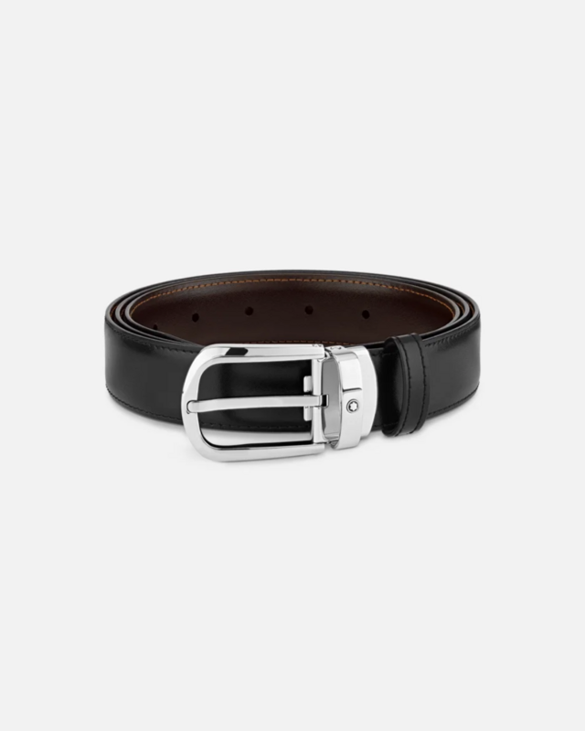 Montblanc, Horseshoe buckle black/brown 30 mm reversible leather belt, €290.